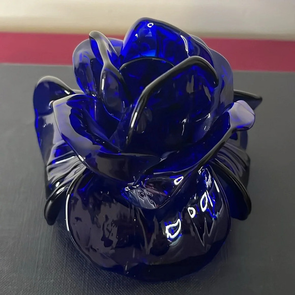 Pauly & Co RARE Pauly Venezia Cobalt Blue Glass Rose Taper Candle Holder - Picture 4 of 7